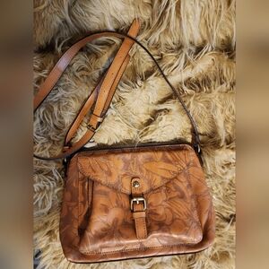 Patricia Nash leather floral tooled embossed crossbow bag
